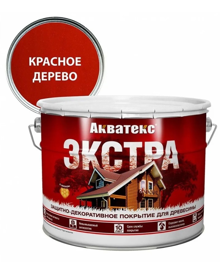 Защитно-декоративное покрытие для дерева АКВАТЕКС ЭКСТРА, красное дерево, 9 л