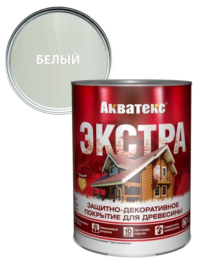 Защитно-декоративное покрытие для дерева АКВАТЕКС ЭКСТРА, белый, 0.8 л
