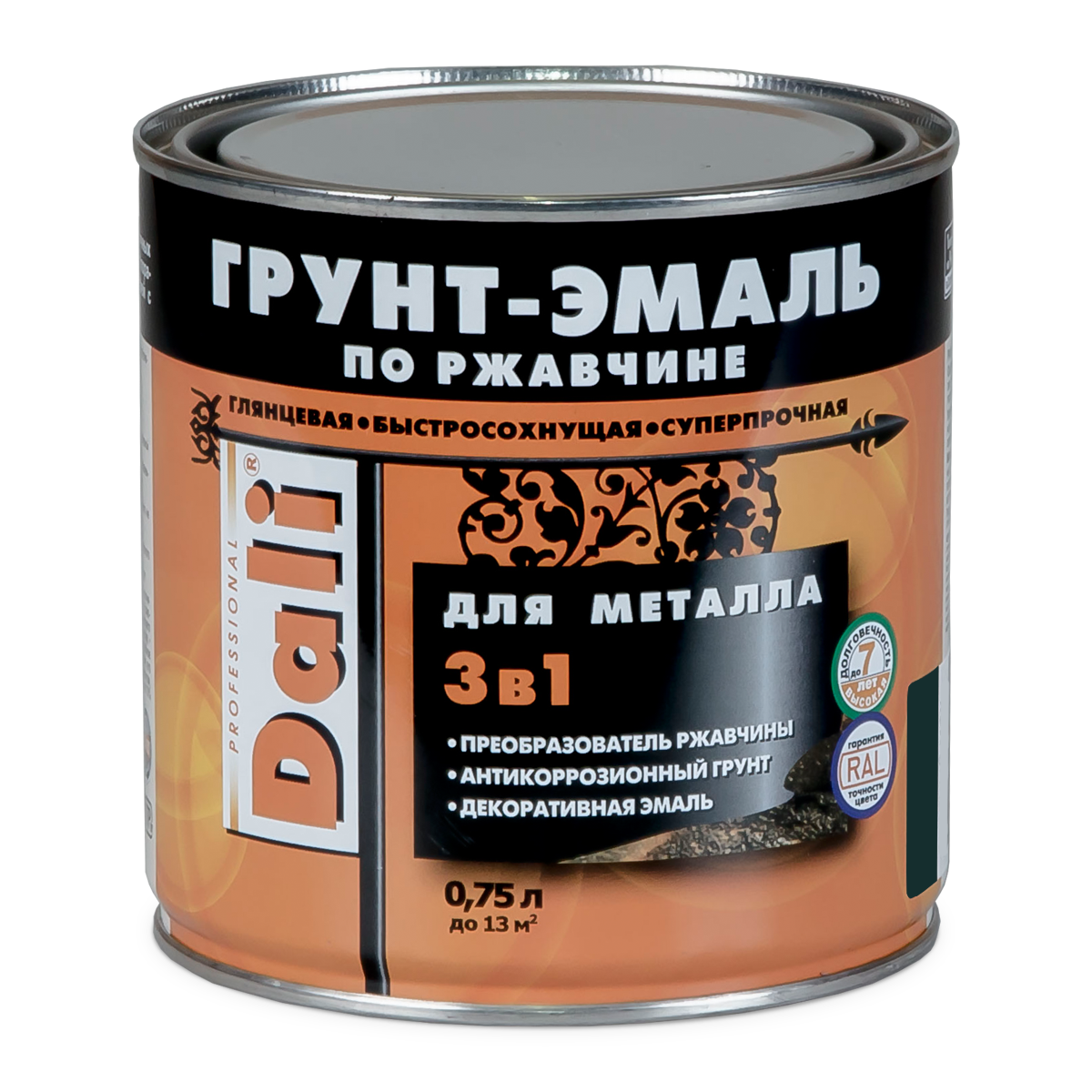Грунт-эмаль по ржавчине Dali 3в1 винно-красная RAL 3005 0,75 л