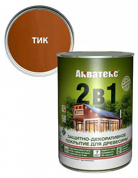 Защитно-декоративное покрытие для дерева АКВАТЕКС 2 в 1, тик, 0.8 л